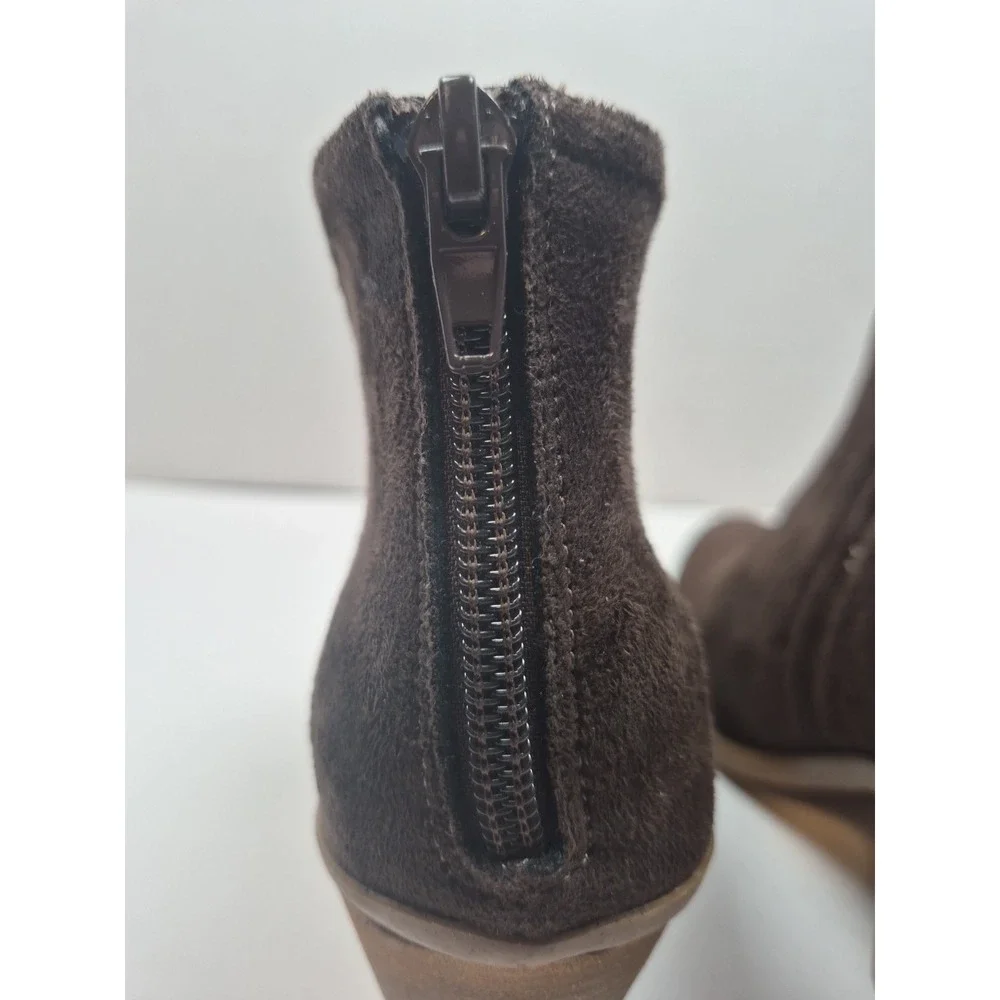 Joie Booties Womens 7.5M Brown Kayden Block Heel Back Zip Ankle Cowgirl Boot EUC